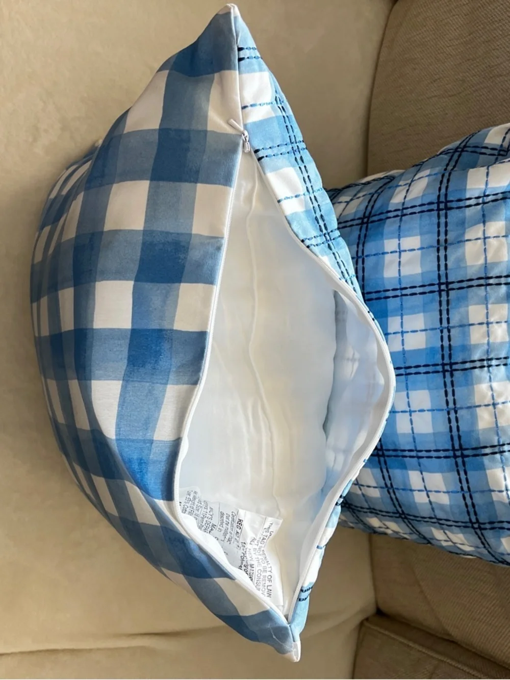 2 Charter Club Damask Designs Decorative Pillow 18x18 Blue/White Plaid Cotton